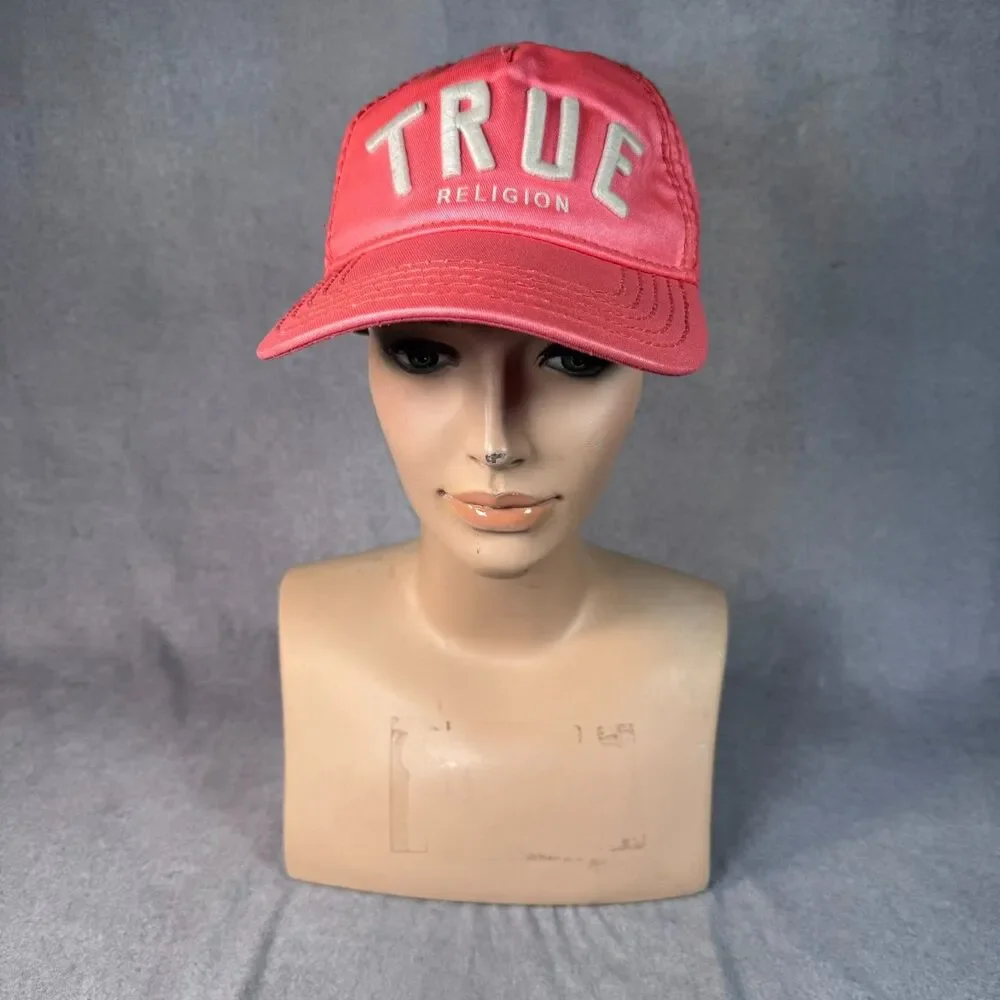 True Religion Reflective Coated Twill Baseball Cap Pink Bougainvillea